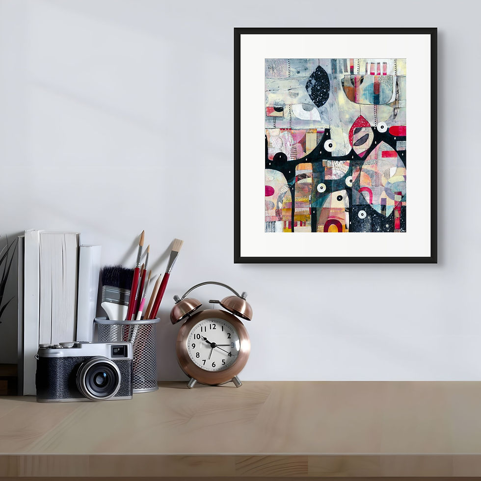 Thumbnail: Are We There Yet abstract wall art print in white and red tones, evoking restless anticipation and journey