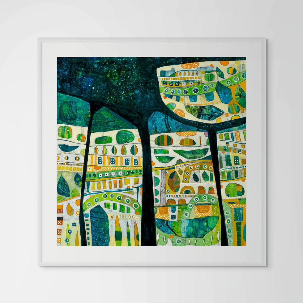 Thumbnail: Rolling With It abstract wall art print in orange and green tones, evoking travel and interconnectedness