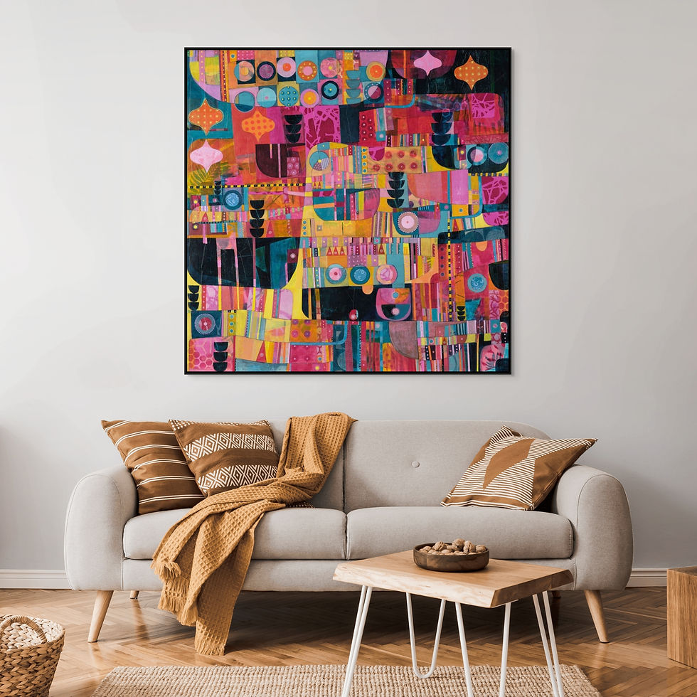Thumbnail: abstract landscape art print on canvas framed in white oak or black