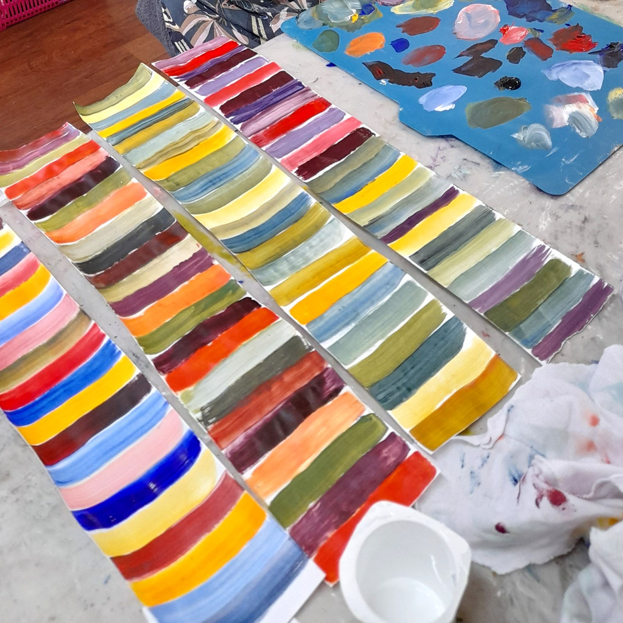painted paper coloured stripes