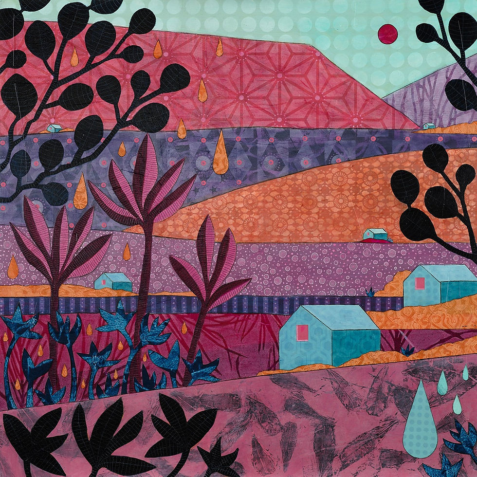 Seeds of Reflection abstract wall art in pink, purple and teal, evoking reflection and process
