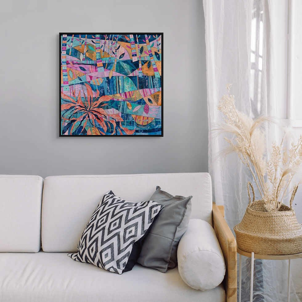 Thumbnail: abstract landscape art print on canvas framed in oak