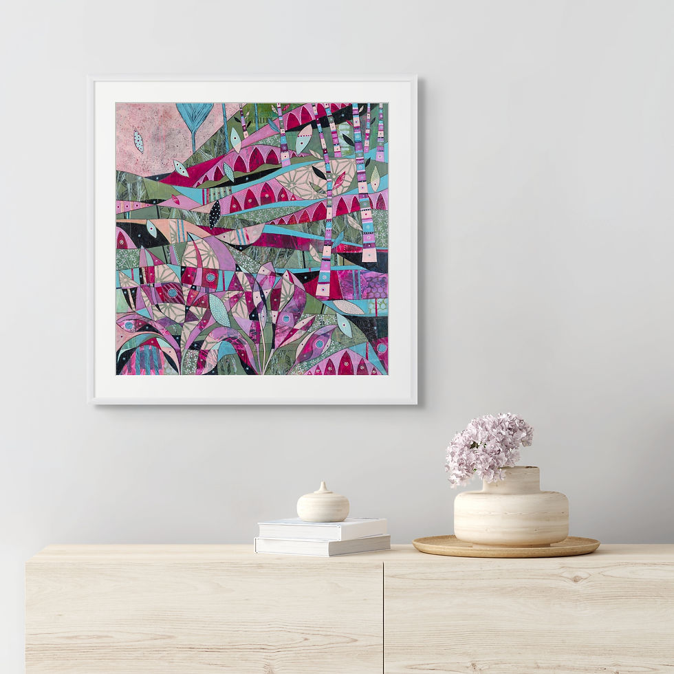 Thumbnail: The Eyrie abstract wall art print in green and pink tones, evoking stillness and clarity