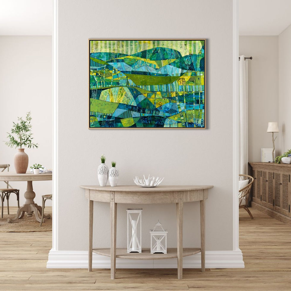 Thumbnail: Pilgrimage abstract wall art print in green and blue tones, evoking journeying through memory and meaning