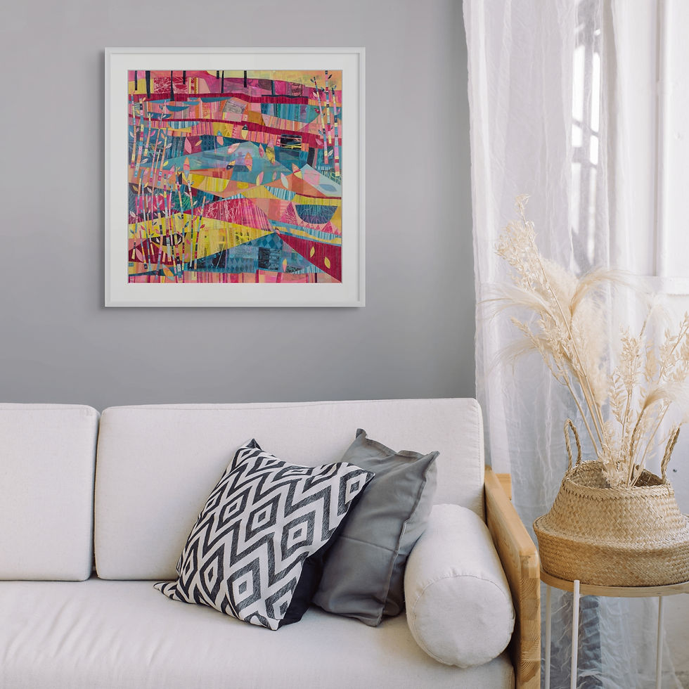 Thumbnail: Unconfined abstract wall art print in red, pink, yellow and blue tones, evoking openness and freedom