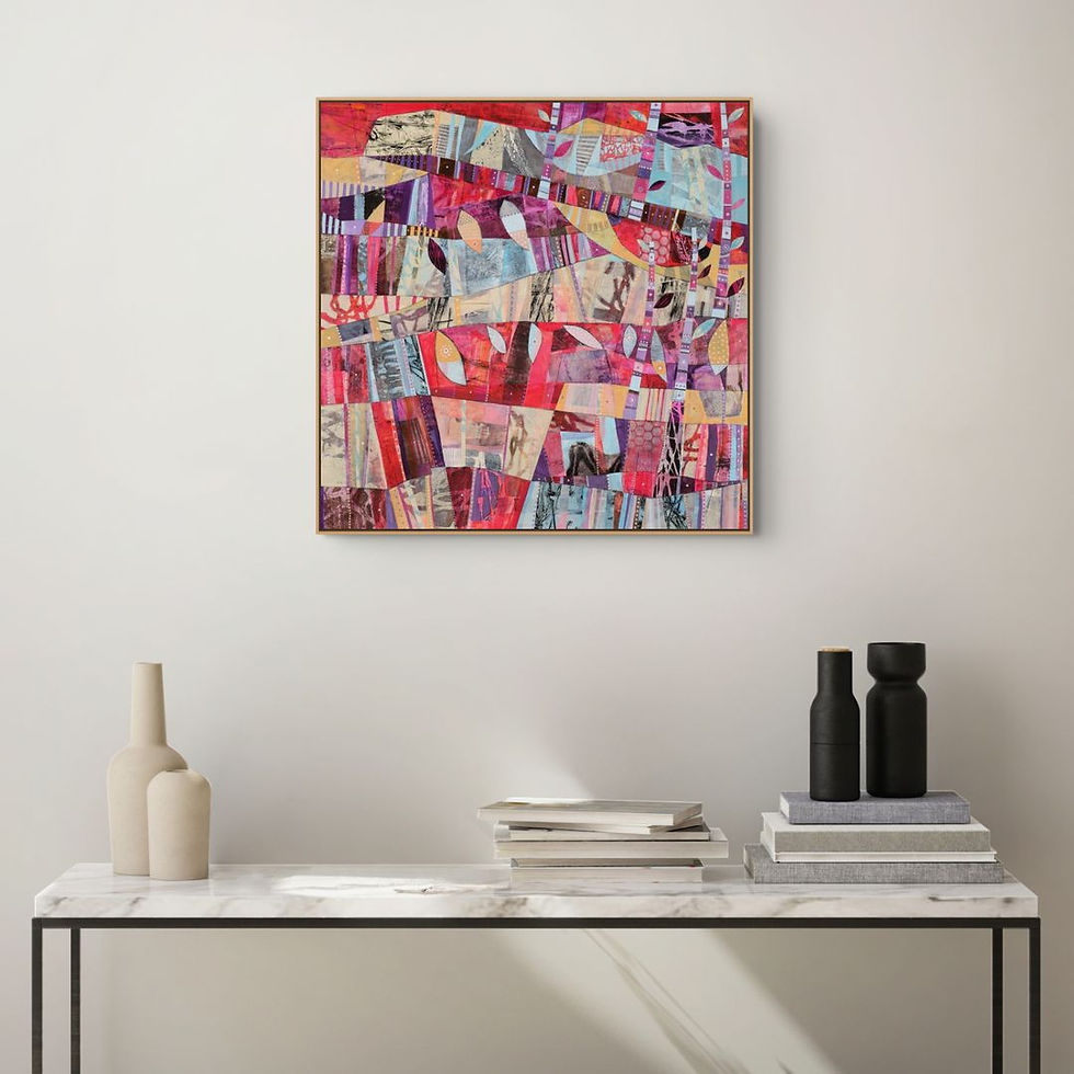 Thumbnail: Sundown abstract wall art in layered reds, mauve and teal, evoking the deepening sky and quiet notions of closure