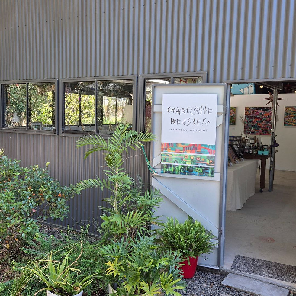 Shed door with sign and plants