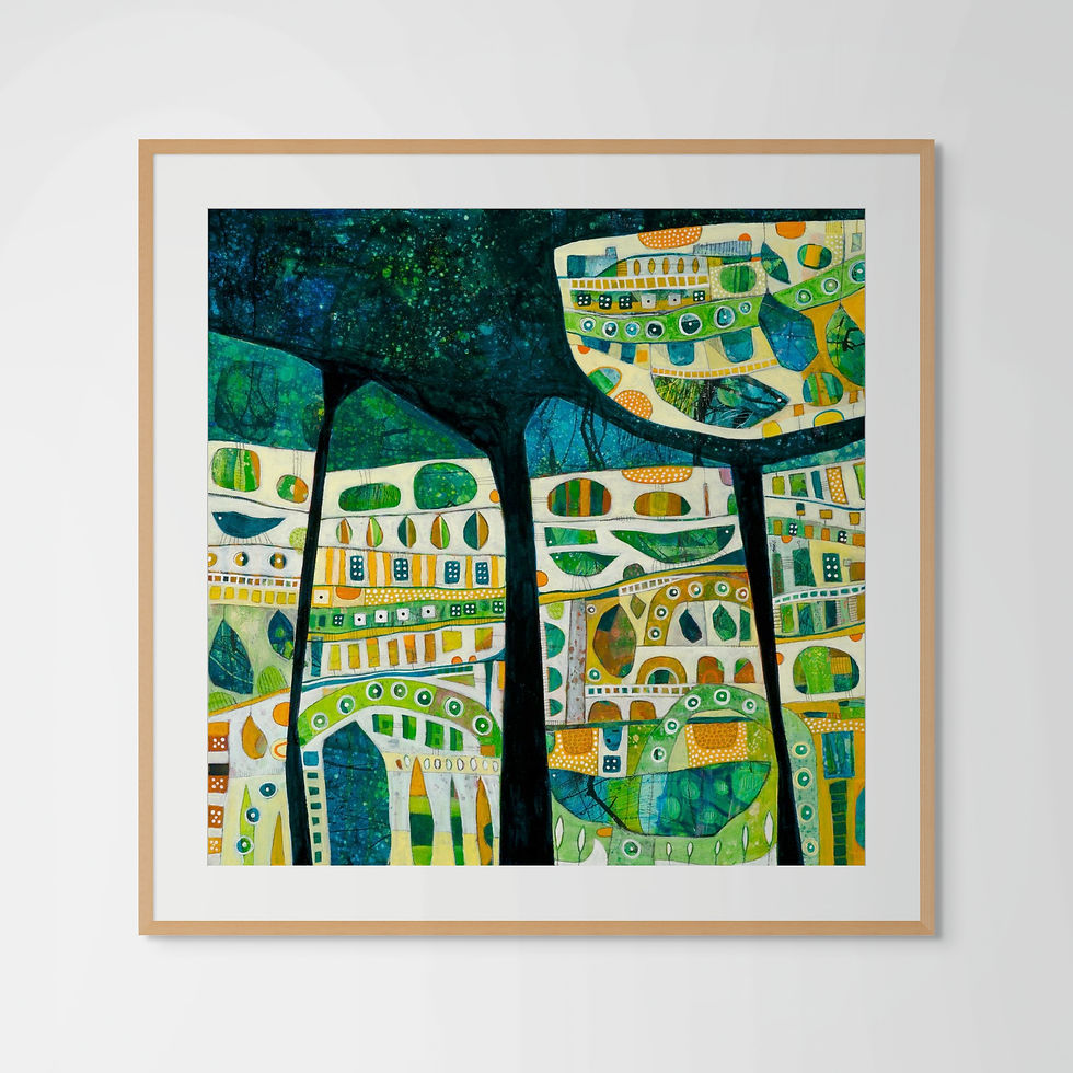 Thumbnail: Rolling With It abstract wall art print in orange and green tones, evoking travel and interconnectedness