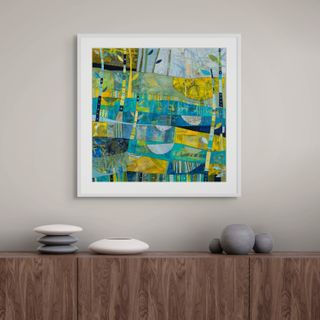 Thumbnail: abstract landscape art print on paper unframed but shown in frames and room scenes