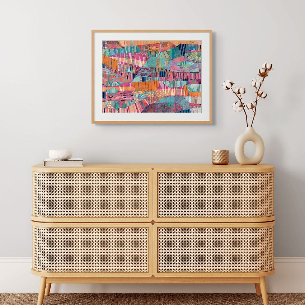 Thumbnail: abstract landscape artwork in pink orange and green