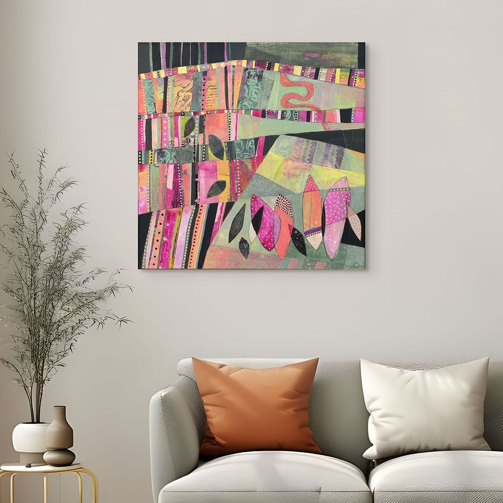 Thumbnail: abstract landscape art print on canvas gallery wrap style in room scenes