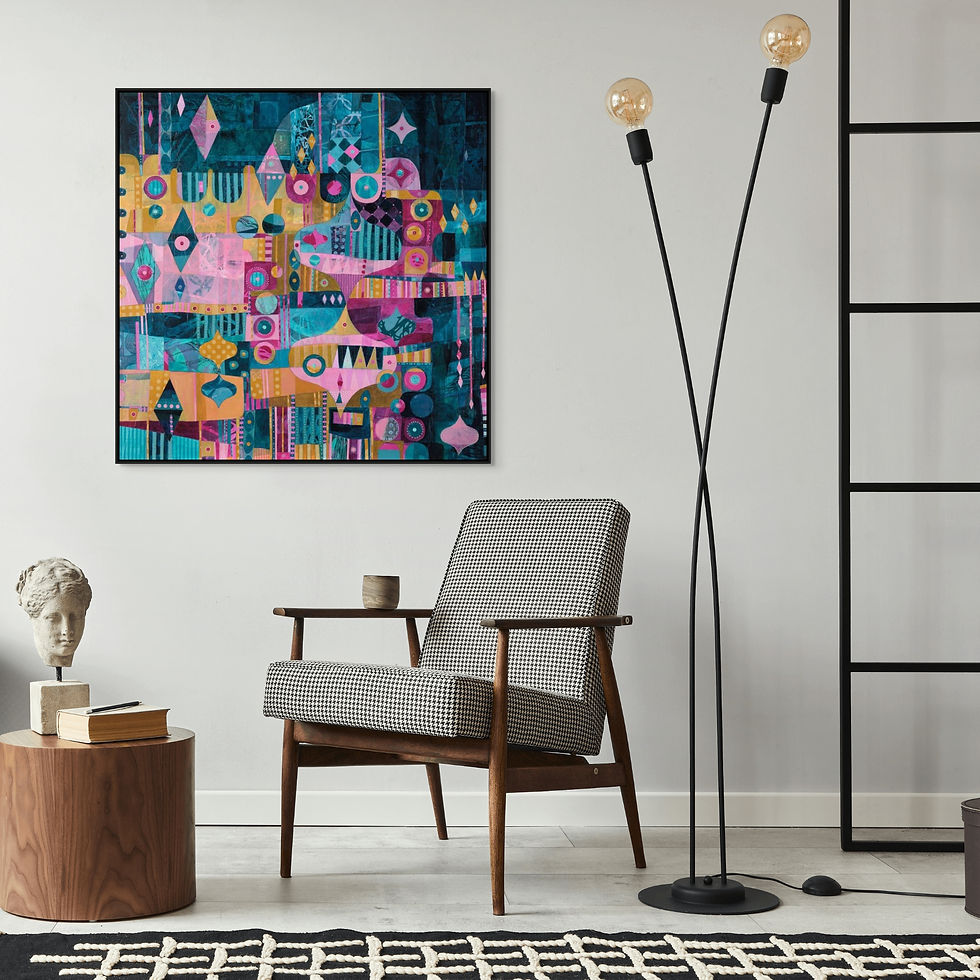 Thumbnail: abstract landscape art print on canvas framed in white black or oak