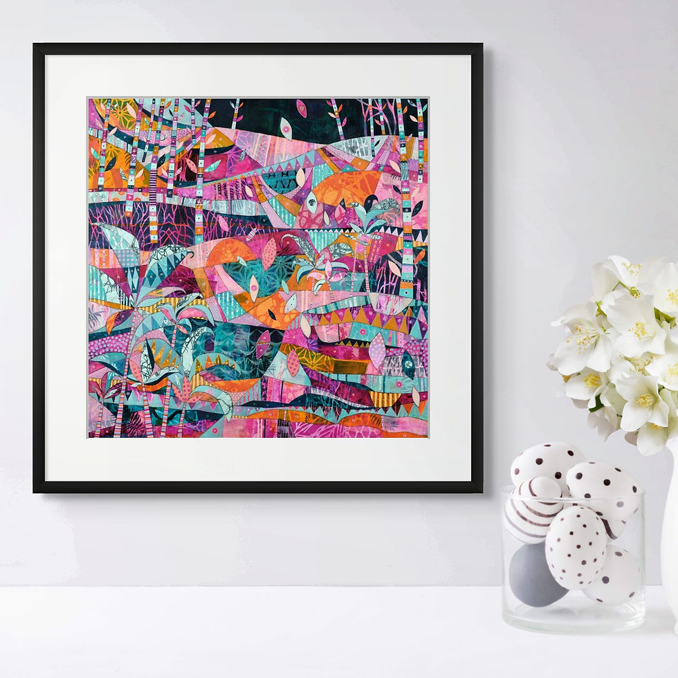 Thumbnail: Cascade abstract wall art print in orange, pink and blue tones, evoking motion and fleeting time
