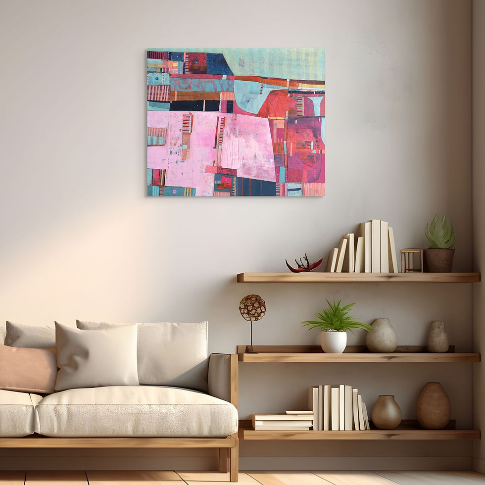 Thumbnail: abstract landscape art print on canvas in pink and blue