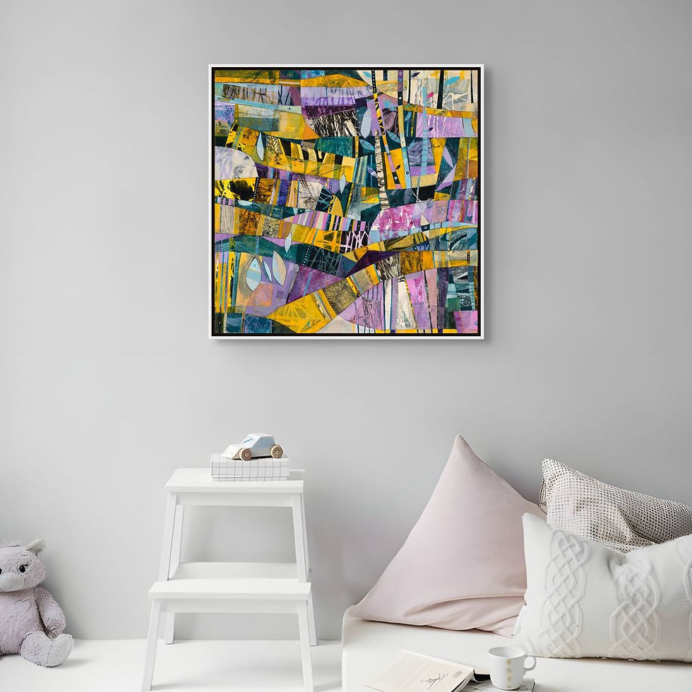 Thumbnail: Twilight abstract wall art print in dusky blue, purple and yellow tones, inspired by the stillness of evening