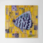 abstract illustration of a purple butterfly on a yellow background