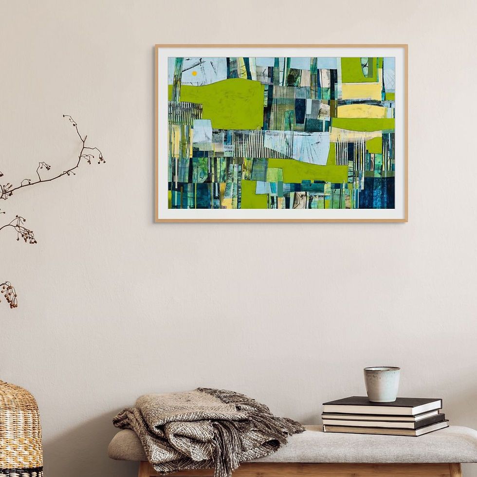 Thumbnail: abstarct landscape painting of a coastal scene in green blue and yellow