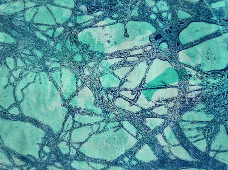 organic root design stencil in pale green and blue