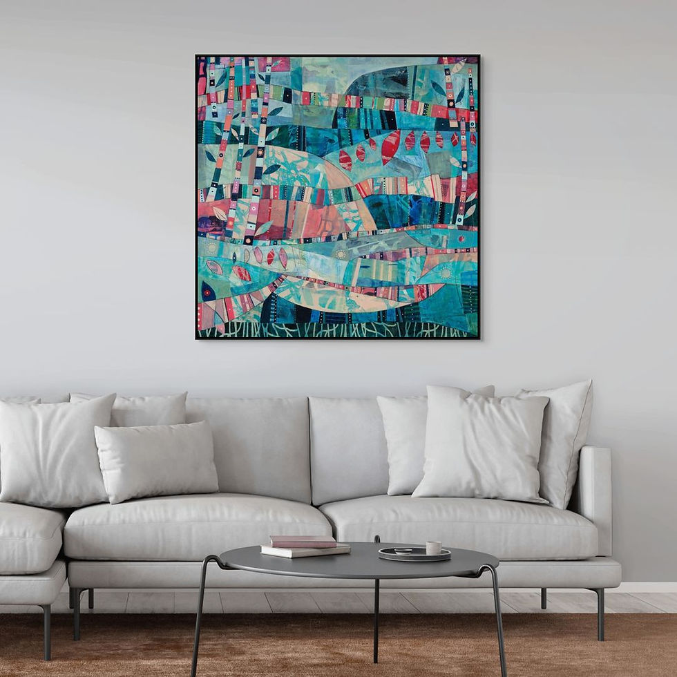 Thumbnail: abstract landscape art print on canvas framed in various styles and in room scenes