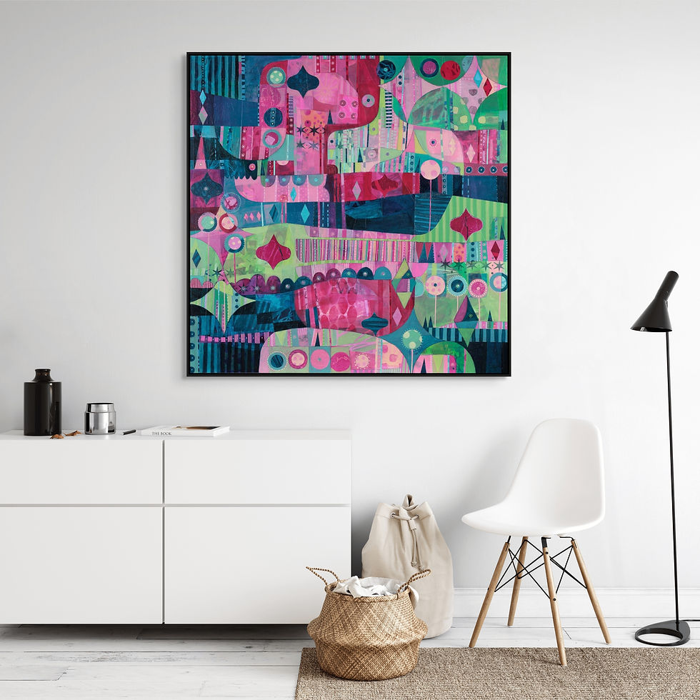 Thumbnail: abstract landscape art print on canvas framed in white, oak or black