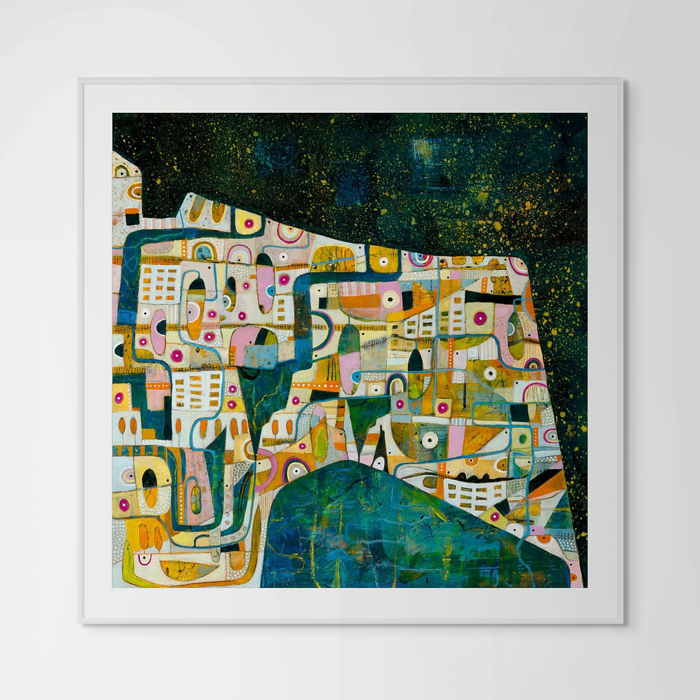 Thumbnail: Dream Machine abstract wall art print in orange, white and blue tones, evoking shifting dreamscapes