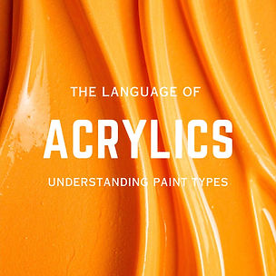 Bold white type says 'acrylics' over a swirl of orange pint photo