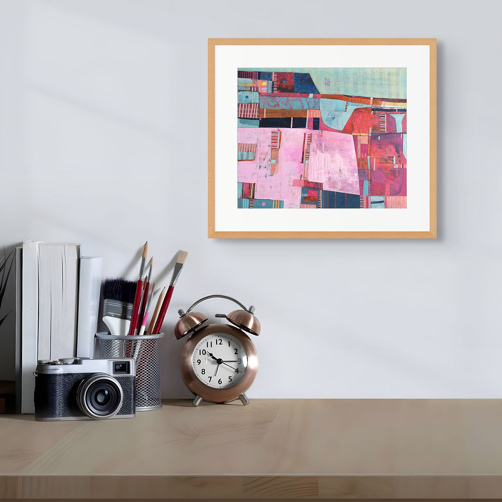Thumbnail: Findings abstract wall art print in pink and blue tones, celebrating creative curiosity and discovery