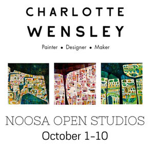 Three abstract landscape paintings in a row