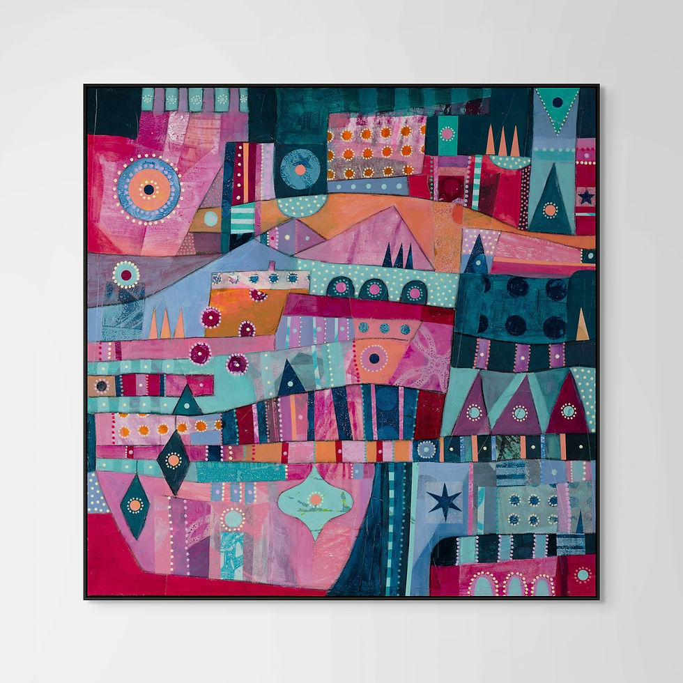 Thumbnail: Safe Harbour abstract wall art print in pink and blue tones, evoking calm and refuge after a storm