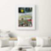 Abstract art print, yellow sun and black shapes. Charlotte Wensley | Abstract Art.