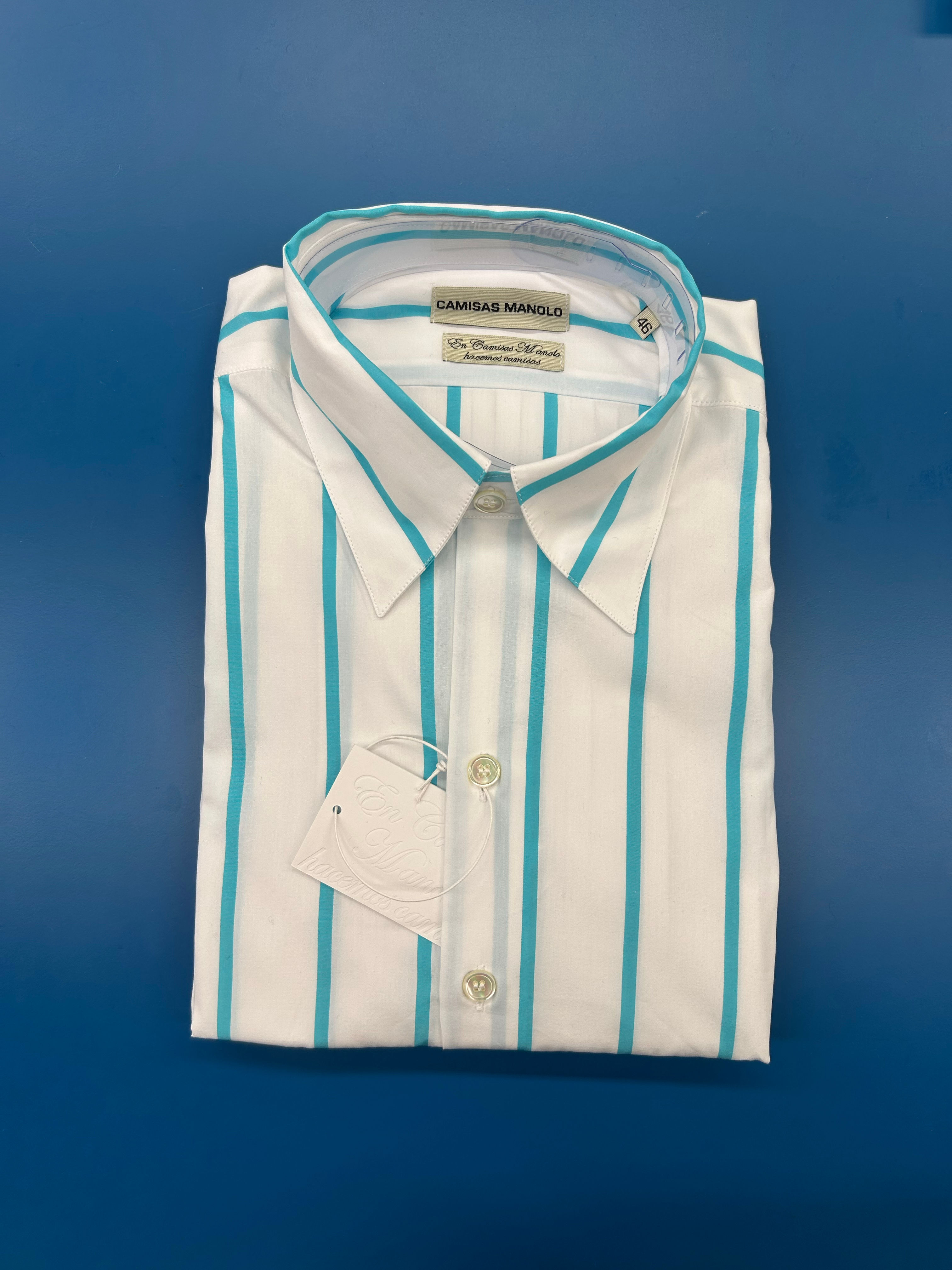 CAMISAS MANOLO ; Blue wide stripe normal shirt