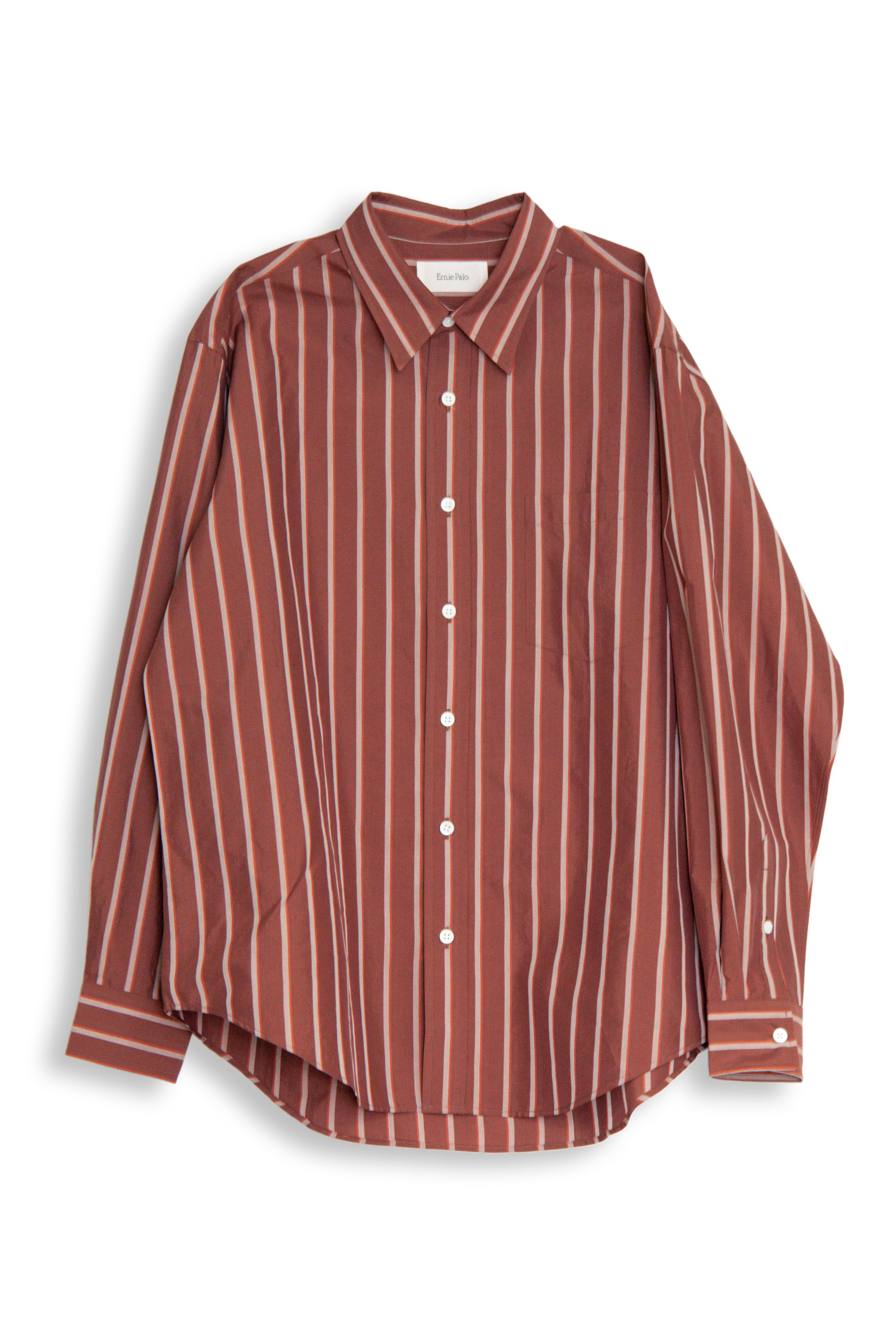 Ernie Palo ; Silk Cotton Stripe Shirt (Brown)
