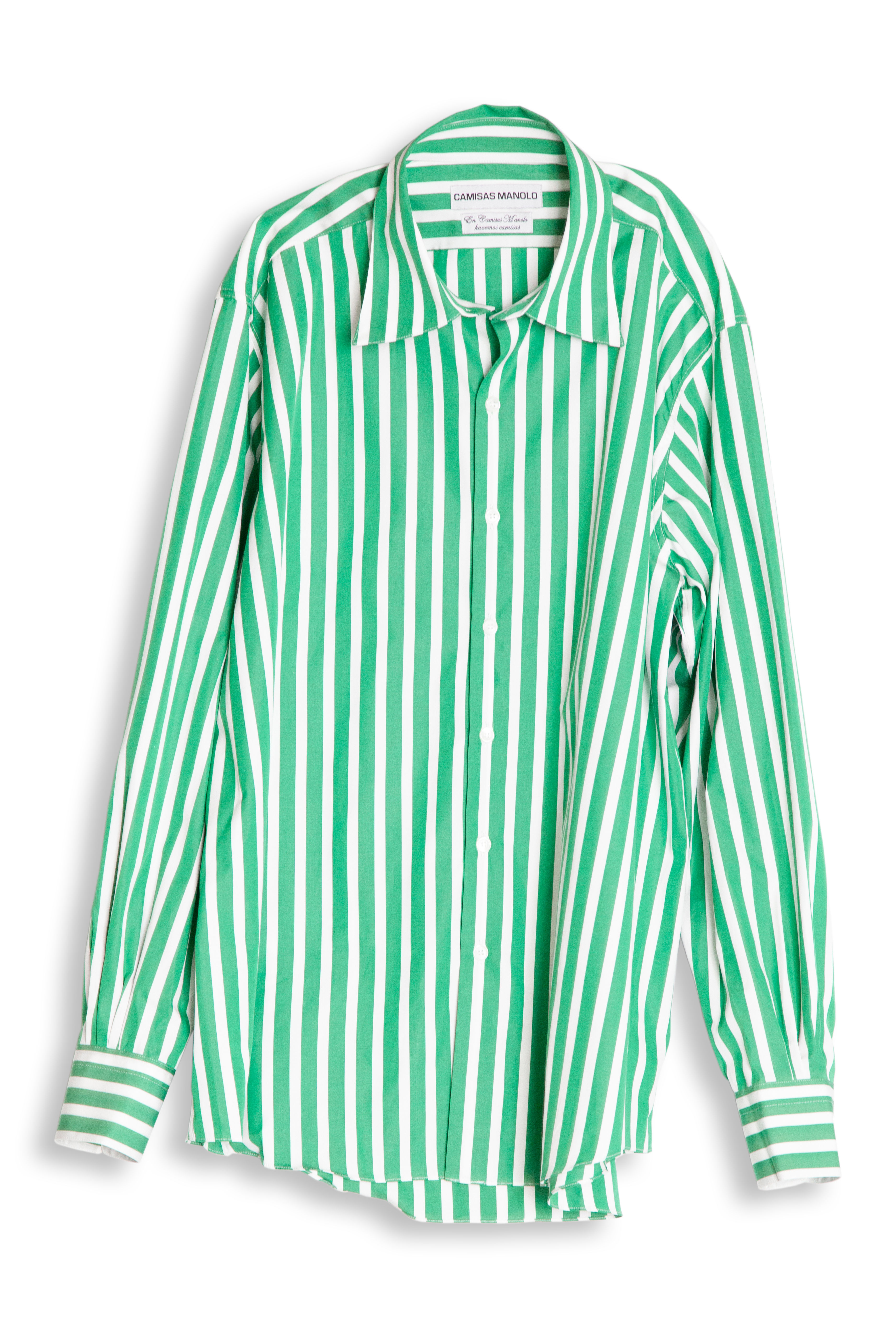 CAMISAS MANOLO ; green & white stripe shirt