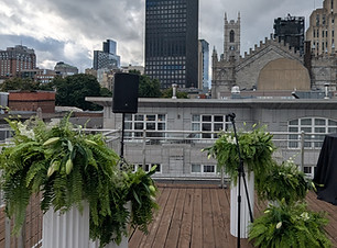 Sound system services for the rooftop terrace at Hotel Le Nelligan in Montreal.