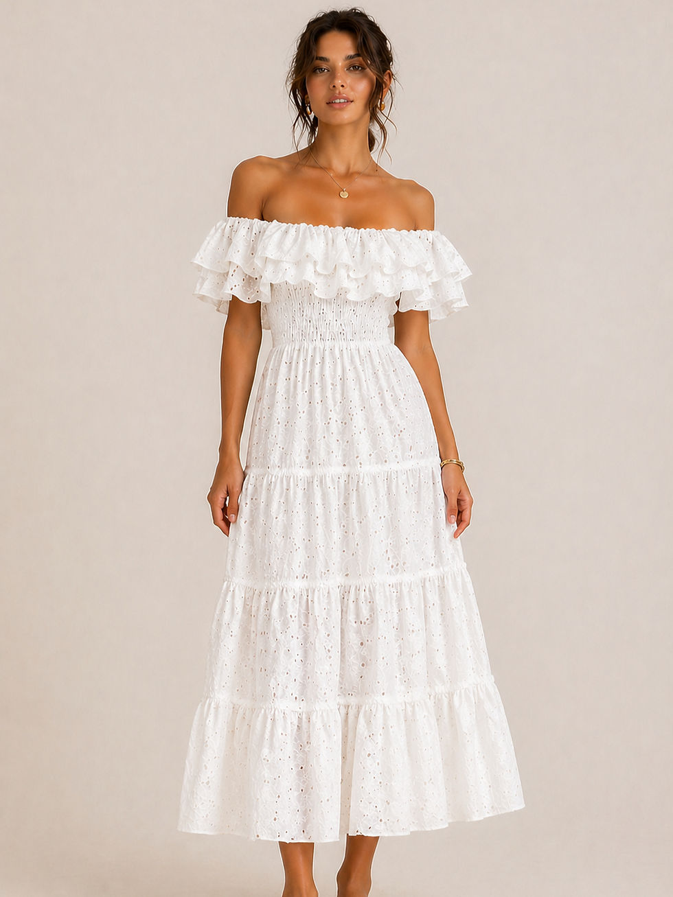 Καλοκαιρινό φόρεμα μάξι με βολάν off shoulder