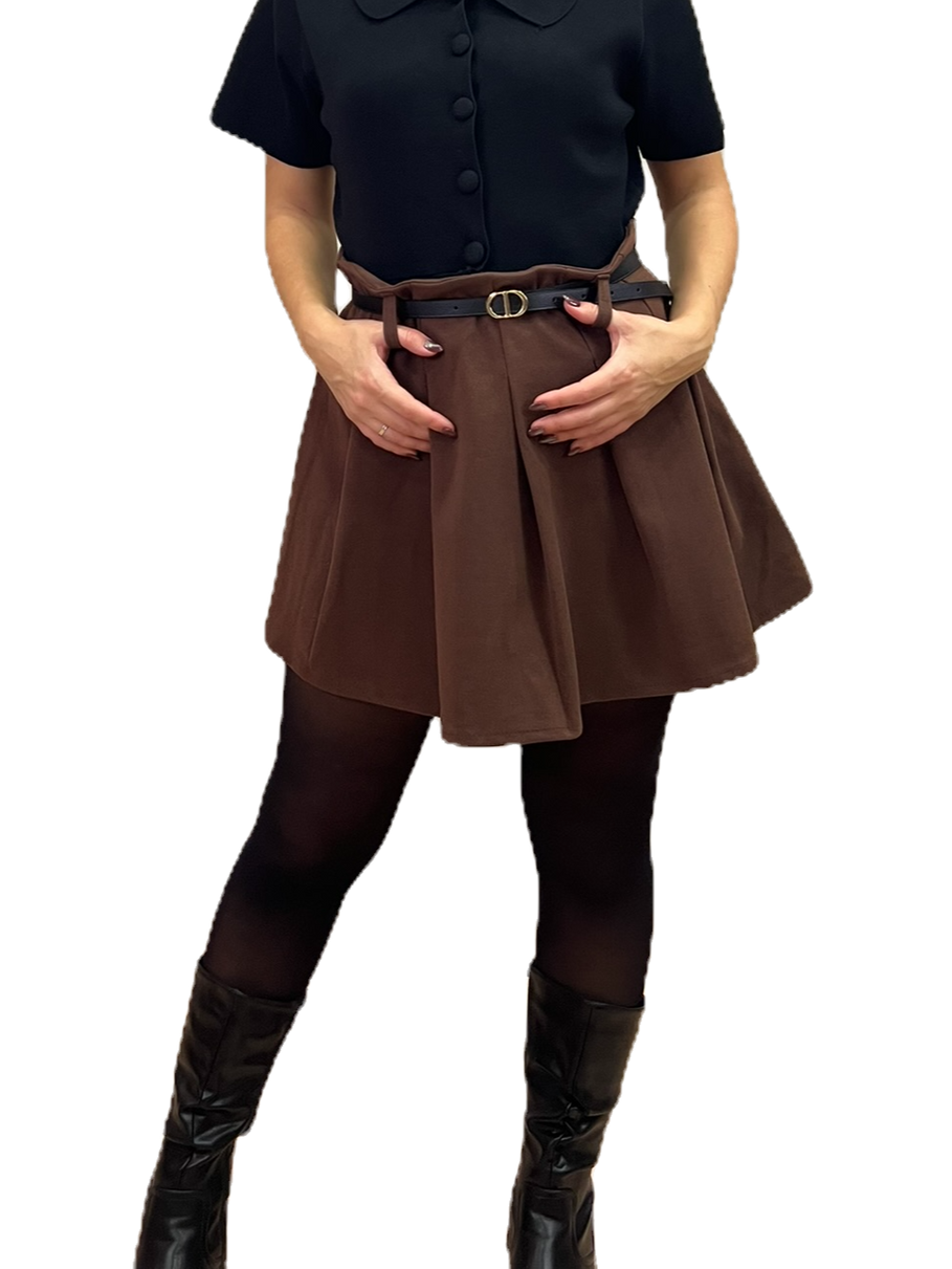Φούστα πλισέ καφέ με ζώνη