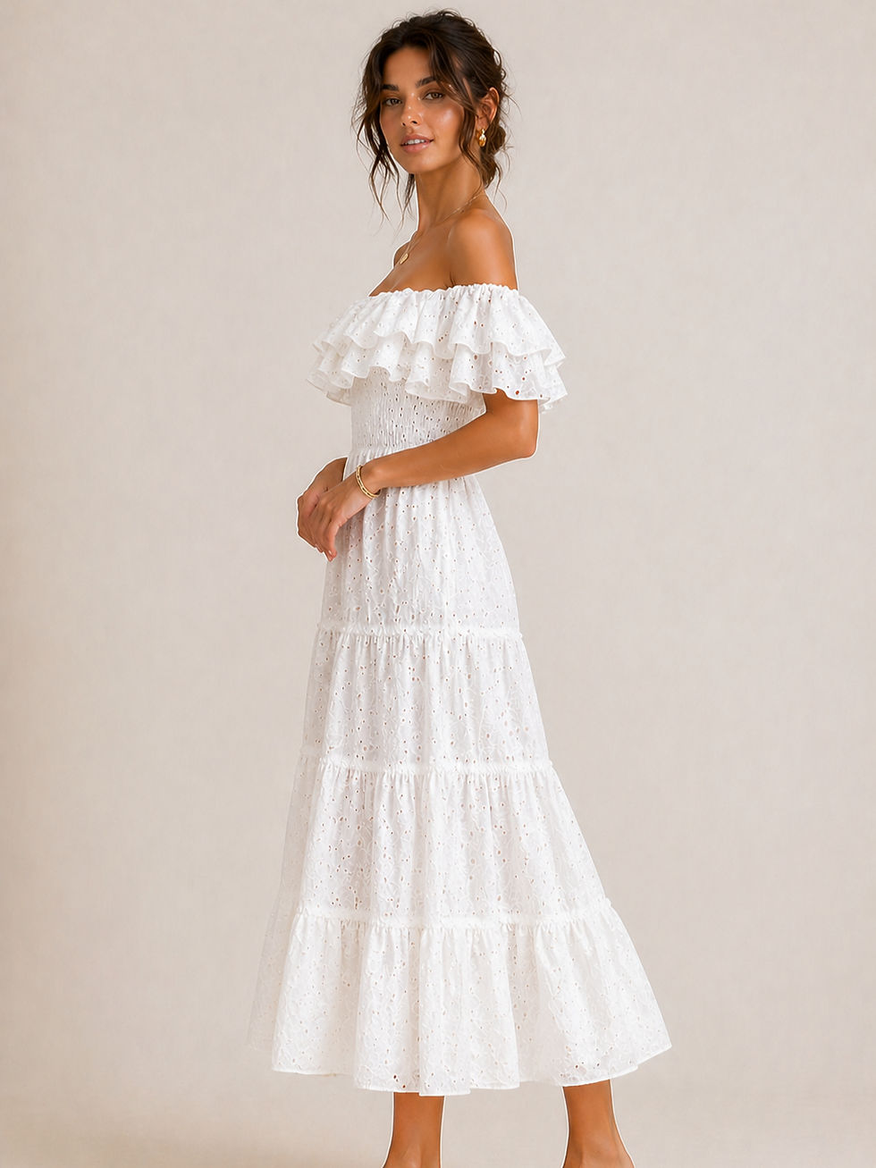 Καλοκαιρινό φόρεμα μάξι με βολάν off shoulder