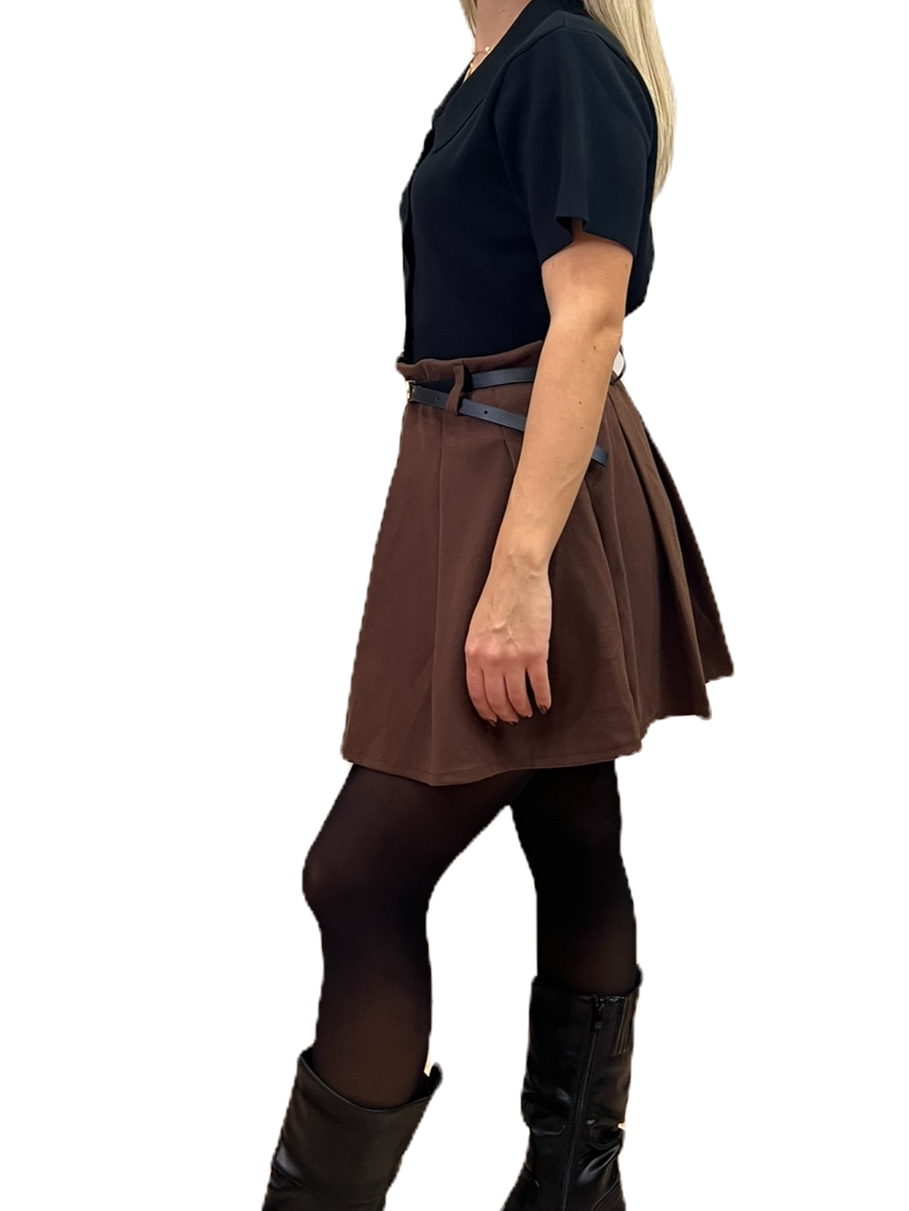 Φούστα πλισέ καφέ με ζώνη