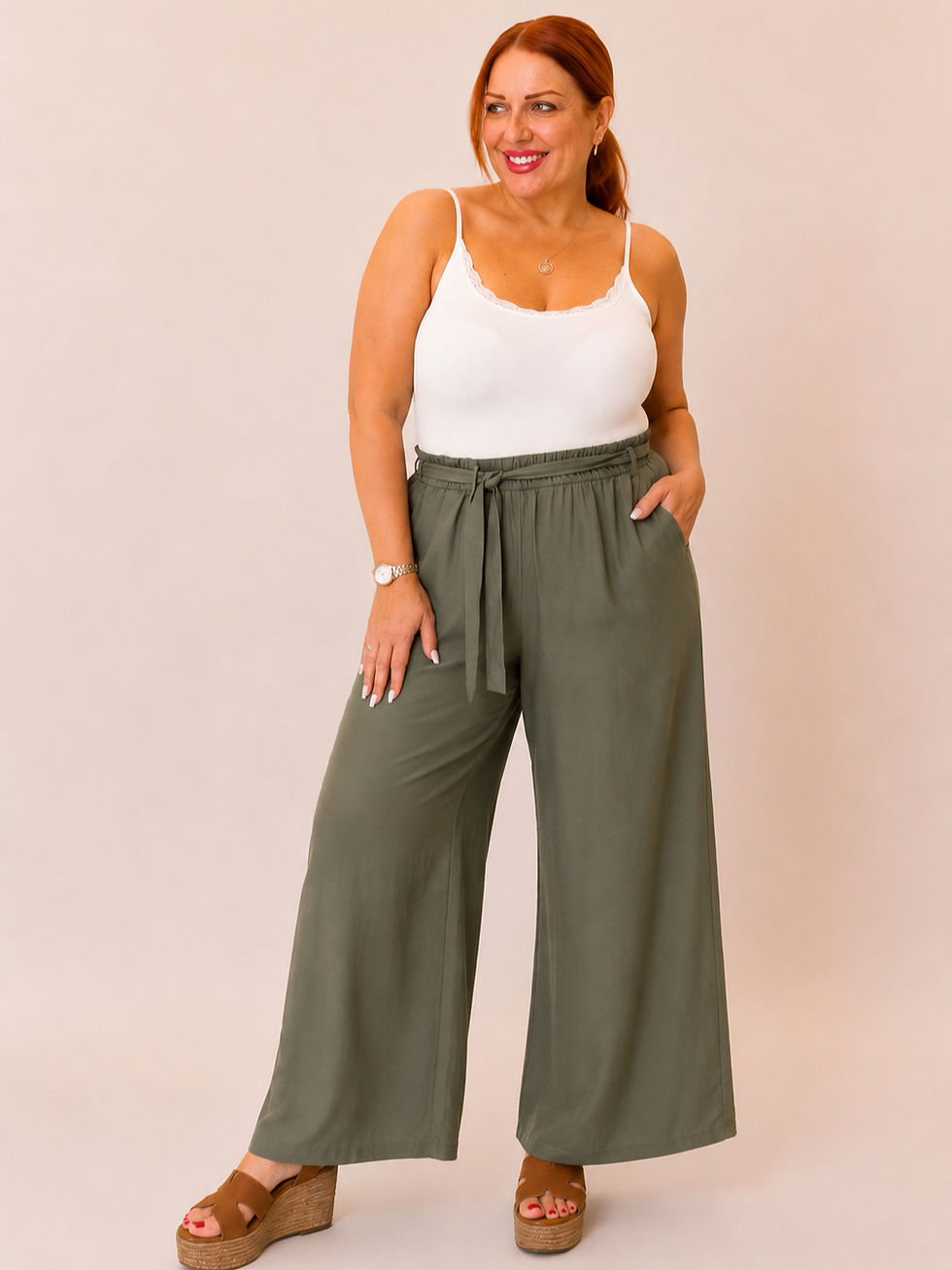 Χακί Plus Size παντελόνα