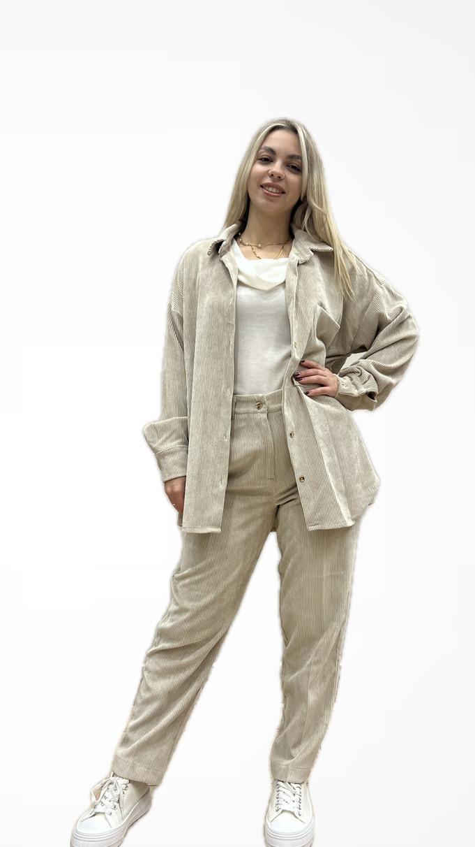 Κοτλέ σετ γυναικείο με πουκάμισο και παντελόνι