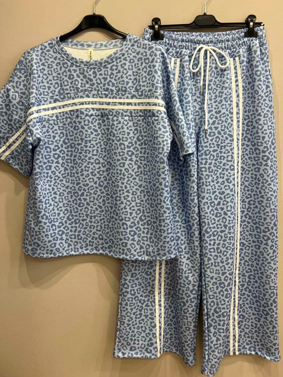 Γυναικείο λεοπάρ σετ με μπλούζα και παντελόνι