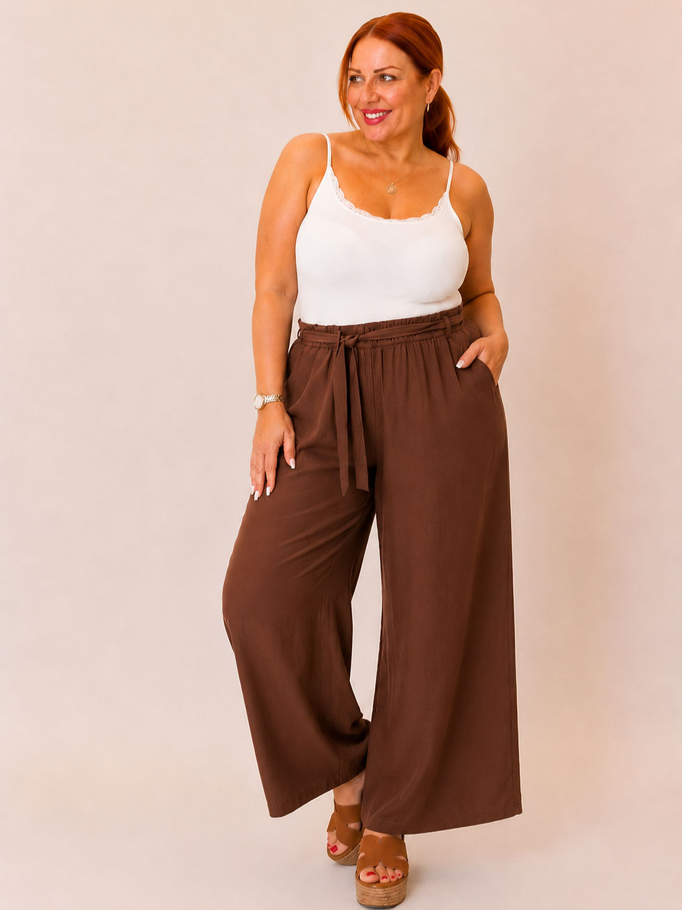 Καφέ Plus Size παντελόνα