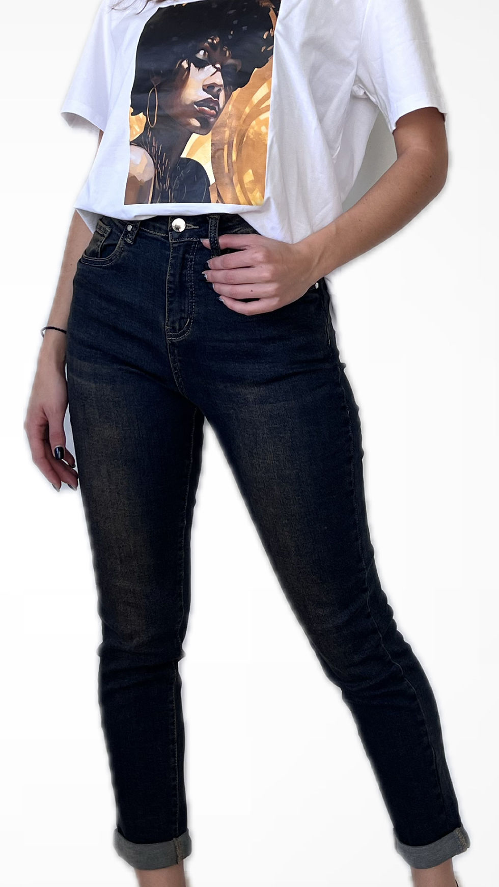 Τζιν παντελόνι ψηλόμεσο skinny με dirty εφέ