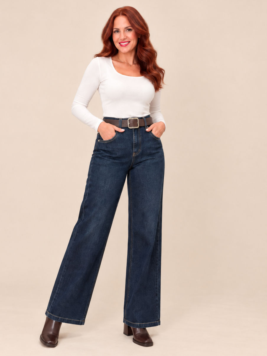 Μπλε plus size τζιν με ζώνη