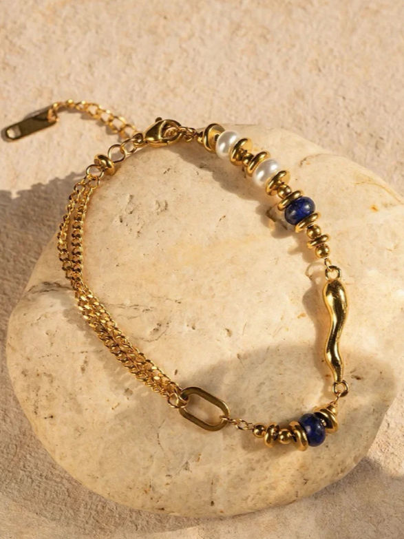 Βραχιόλι ατσάλι χρυσό με χάντρες