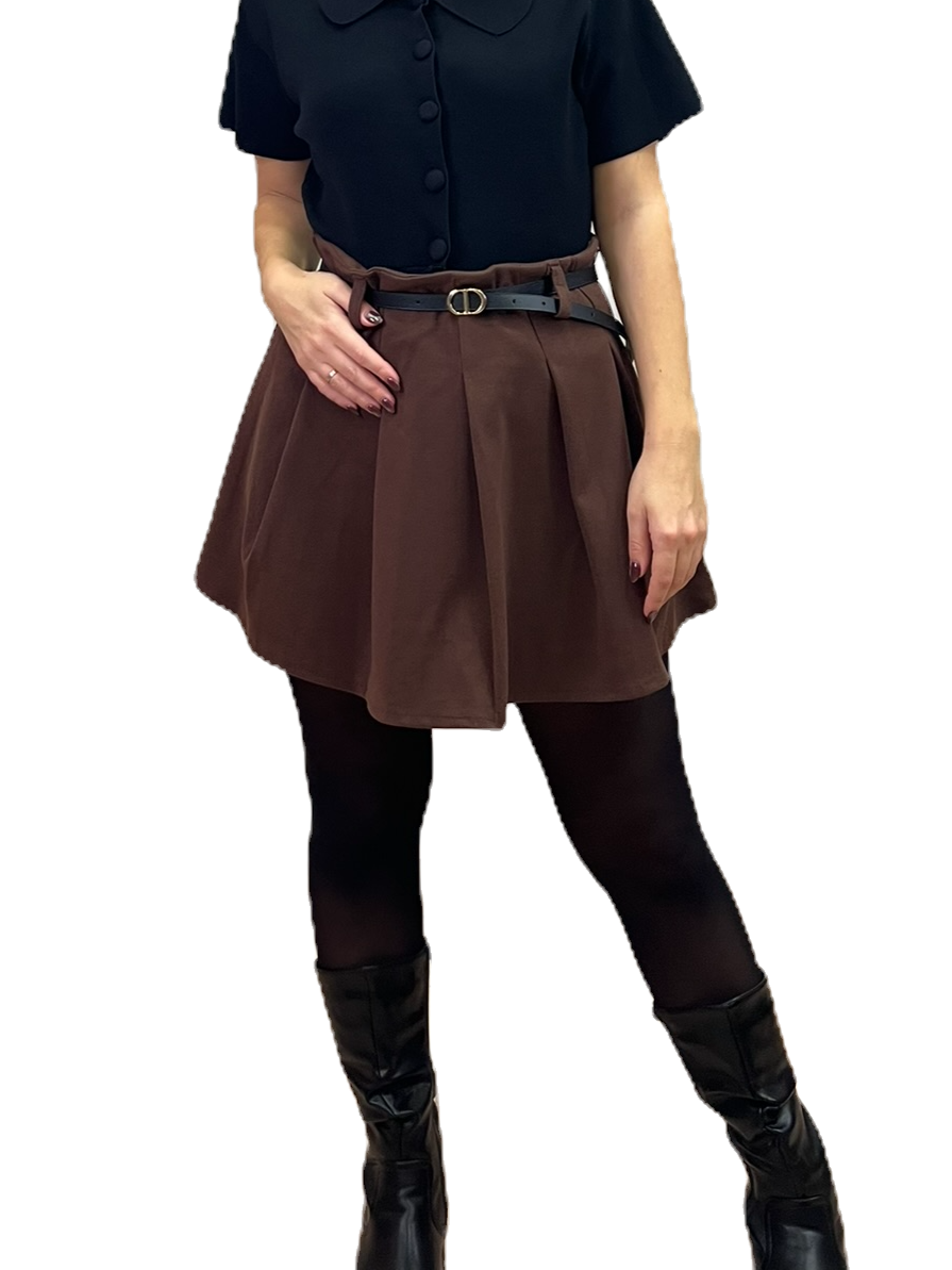 Φούστα πλισέ καφέ με ζώνη