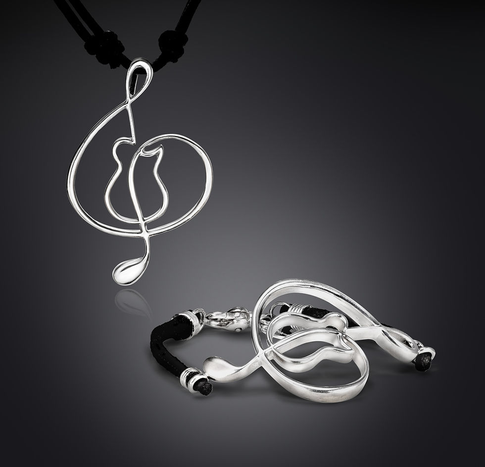 Thumbnail: Duo of guitarclef® 2-inch leather necklace and 2-inch leather bracelet with sterling accents