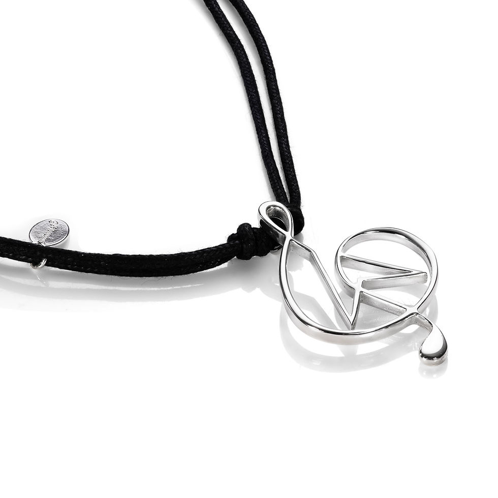 Side view of guitarclef® V-style leather necklace