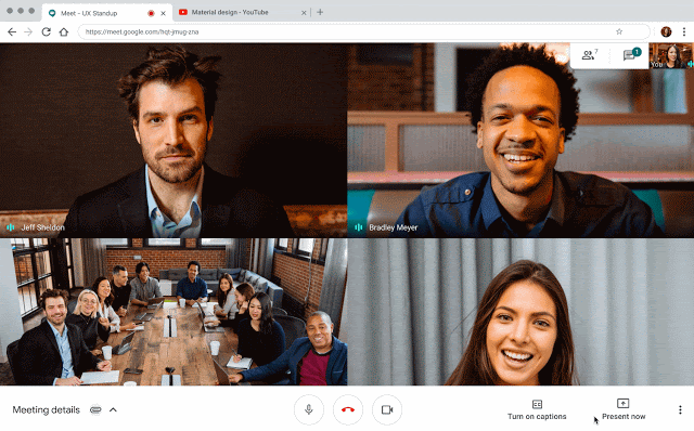 Apresentação de áudio e vídeo no Meet com alta qualidade