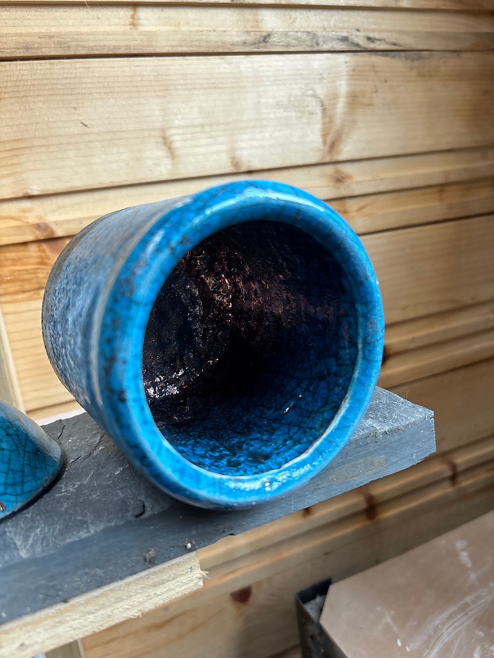 Thumbnail: Raku jar - turquoise crackle 